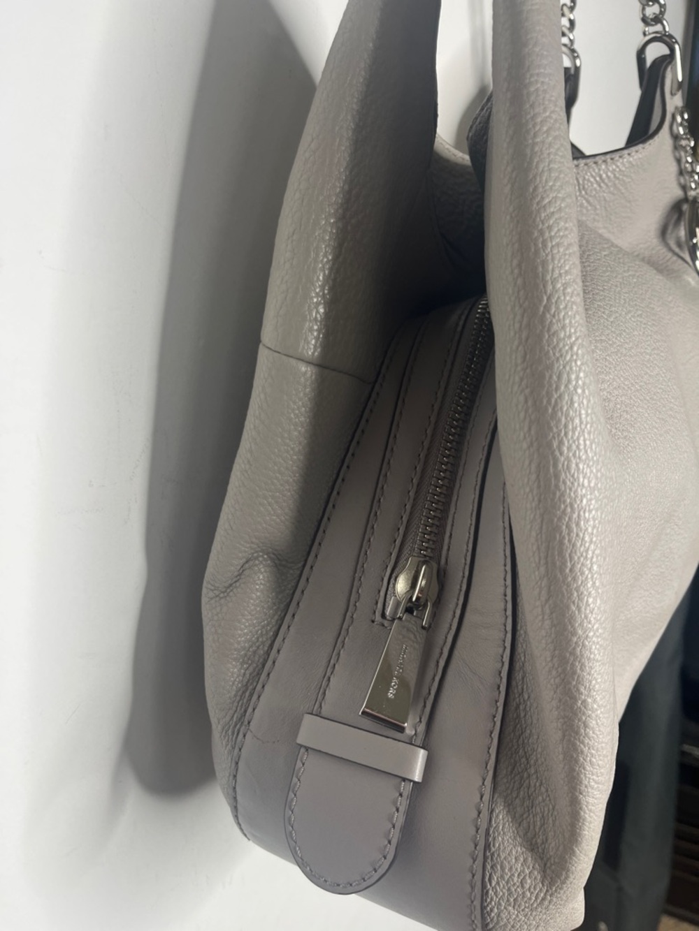 MICHAEL Michael Kors Lillie Chain Strap Lg Shoulder Bag Pearl Gray Tote Leather - Picture 2 of 12